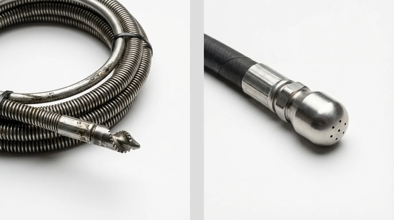 Drain snake cable and hydro jetting nozzle used for drain cleaning in Wickliffe, OH